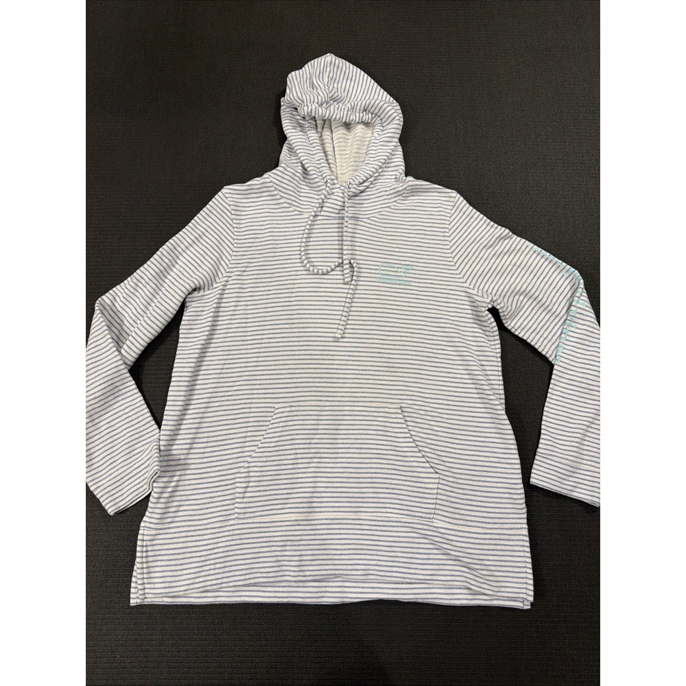 Vineyard Vines White and Light Gray Striped Hooded Pullover